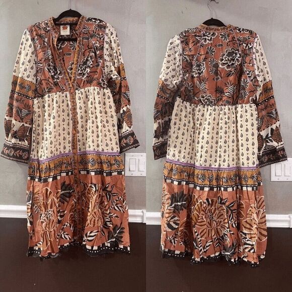 Farm Rio Beige Ainika Floral V Neck Midi Dress Small NEW - Picture 7 of 7